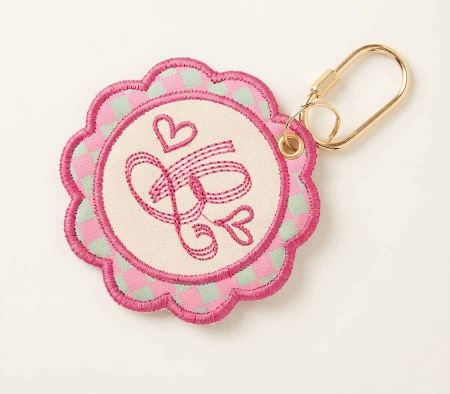 Monogram Bag Charm — Embroidered Scalloped Keyring