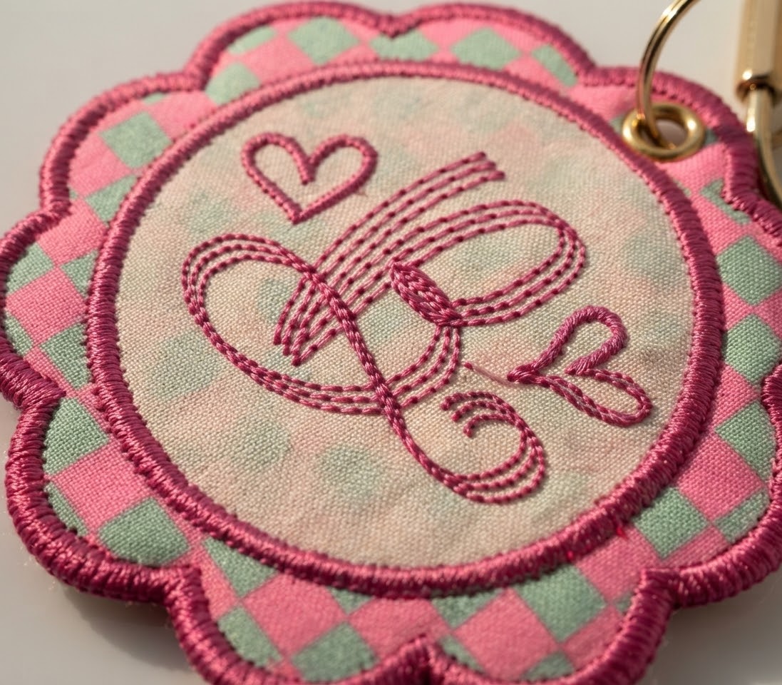 Monogram Bag Charm — Embroidered Scalloped Keyring