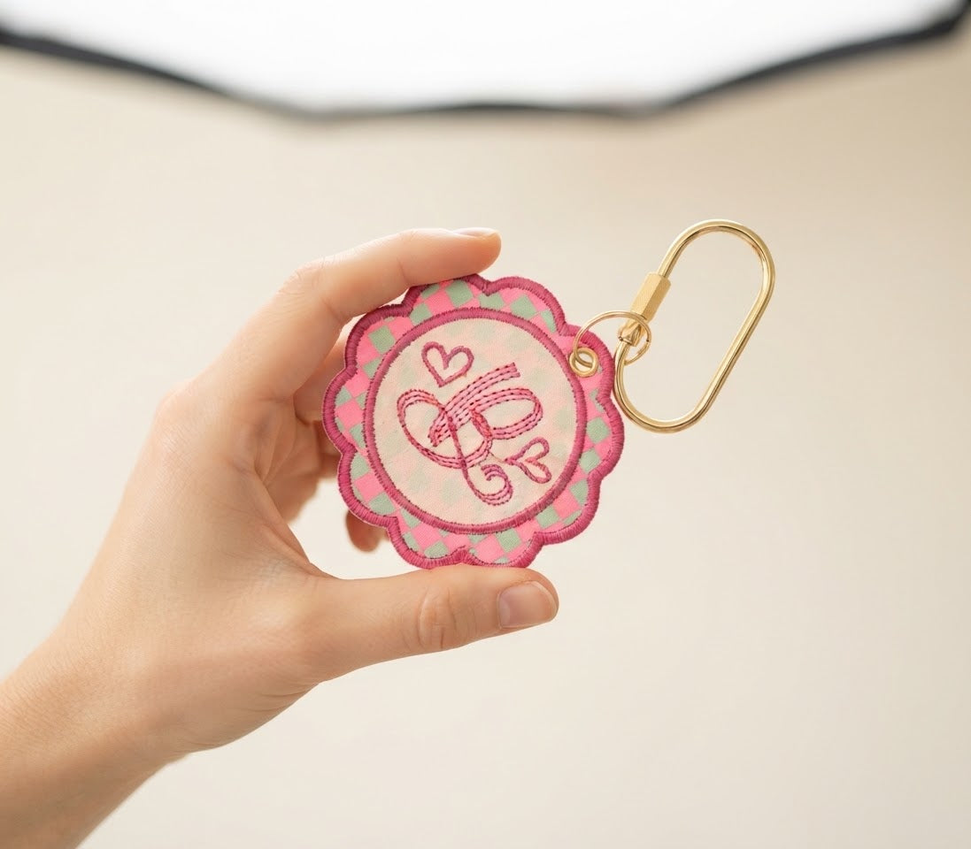 Monogram Bag Charm — Embroidered Scalloped Keyring