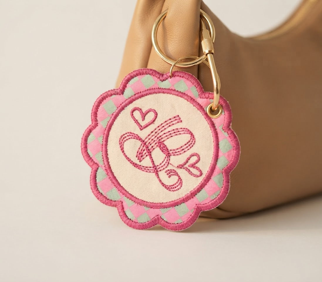 Monogram Bag Charm — Embroidered Scalloped Keyring