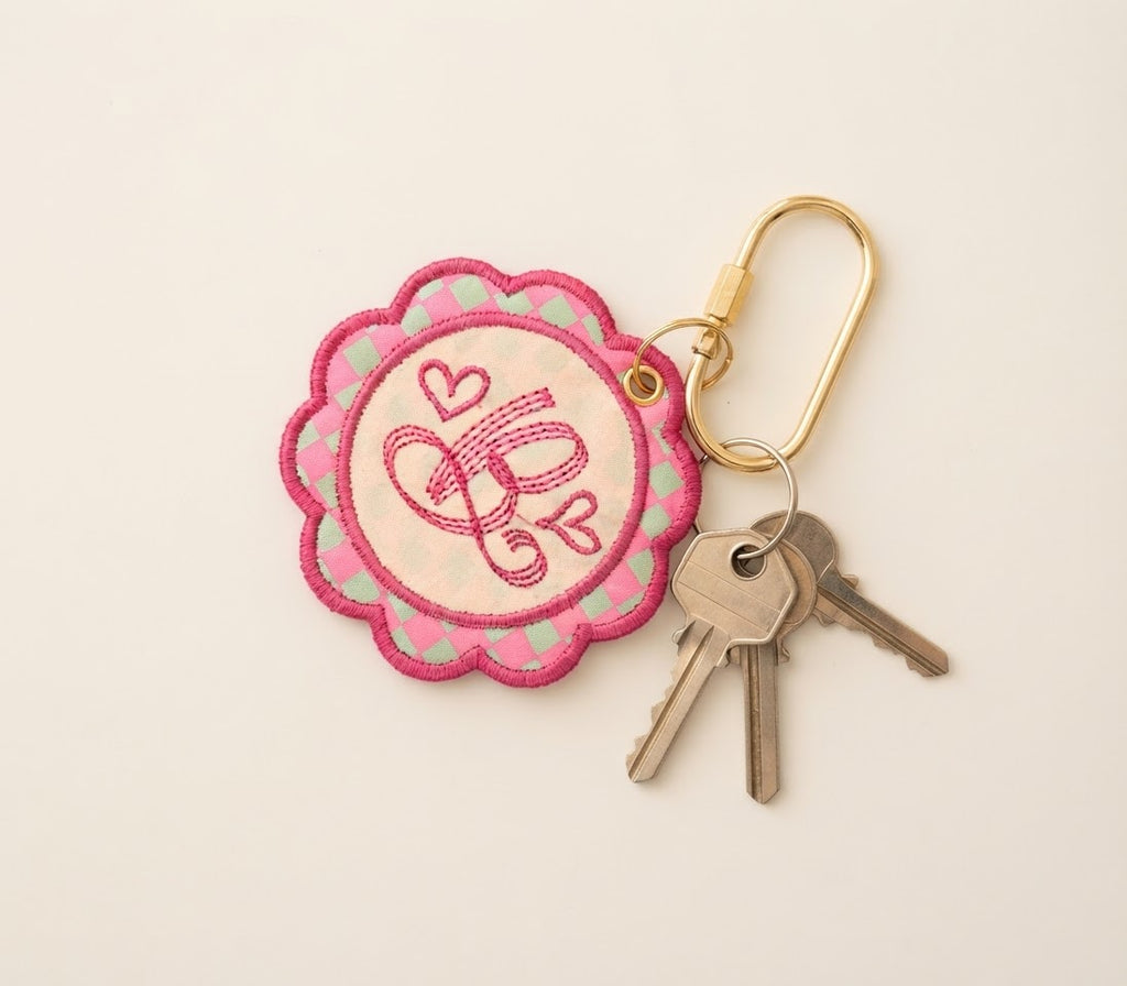 Monogram Bag Charm — Embroidered Scalloped Keyring