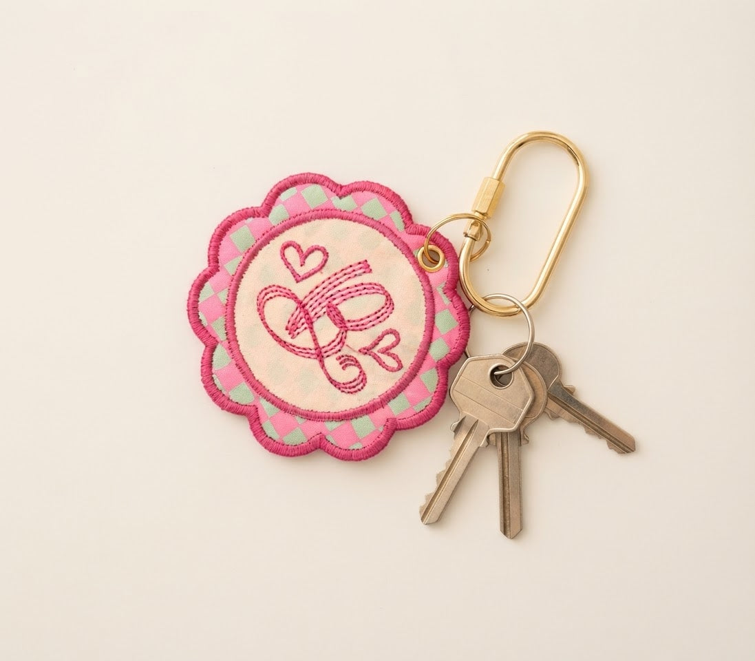 Monogram Bag Charm — Embroidered Scalloped Keyring