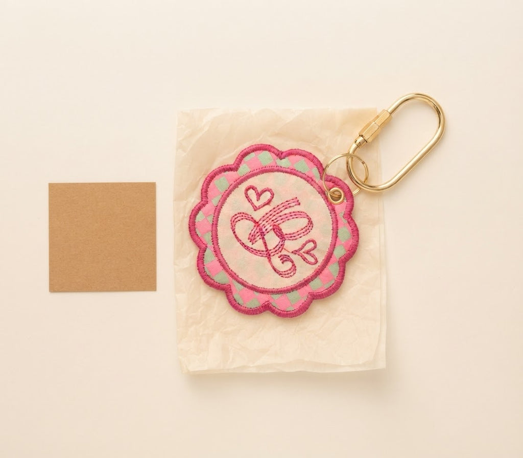 Monogram Bag Charm — Embroidered Scalloped Keyring