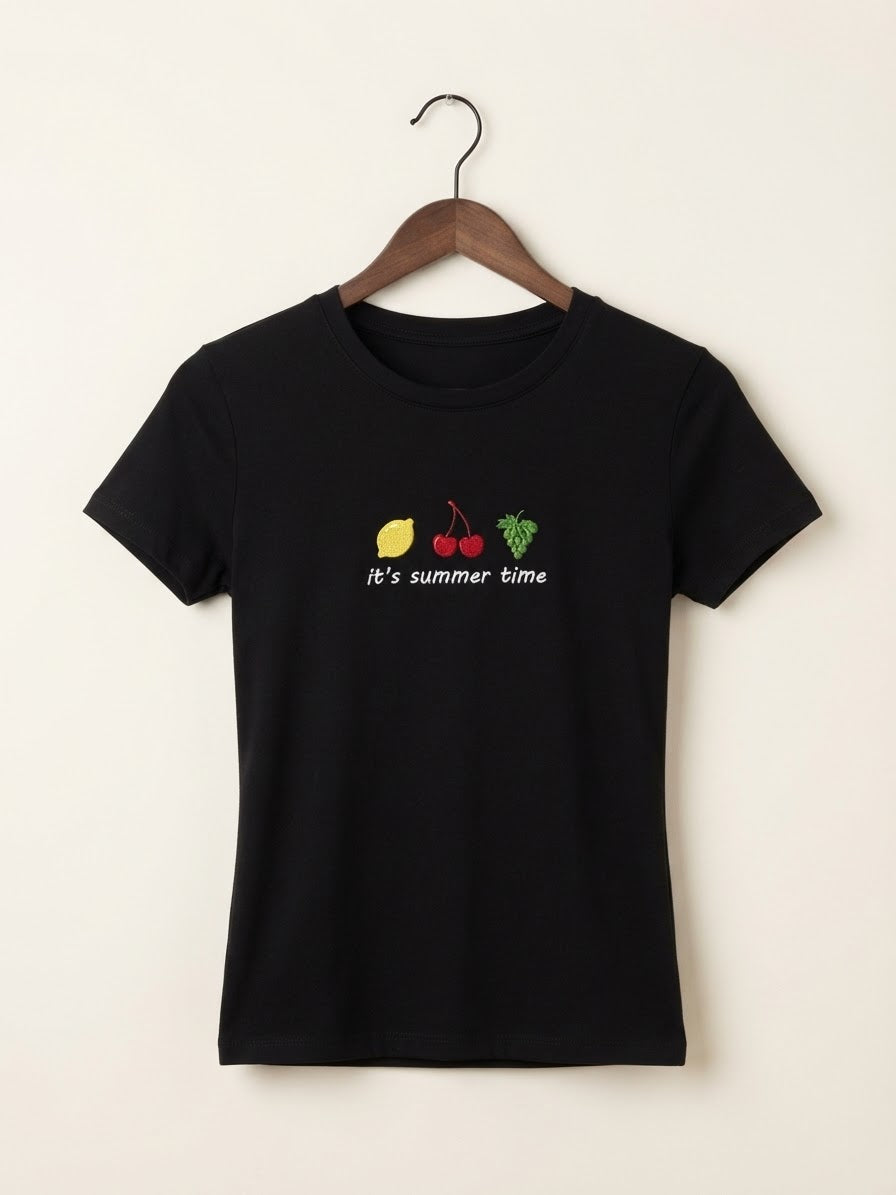 It's Summer Time Tee — Women's Embroidered Fruit