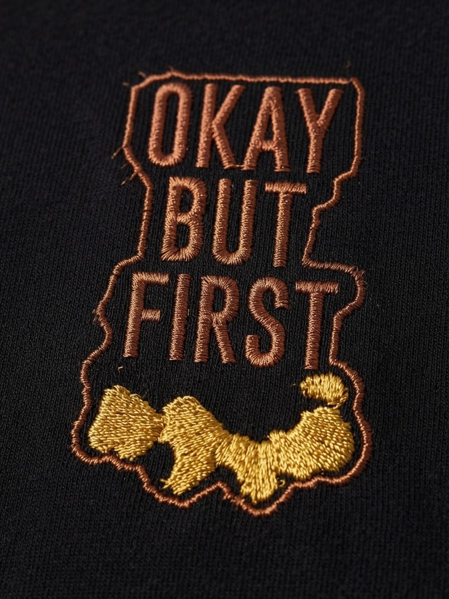 Okay But First Coffee Tee — Embroidered
