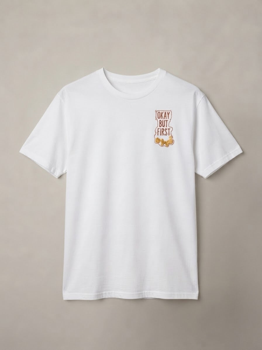 Okay But First Coffee Tee — Embroidered