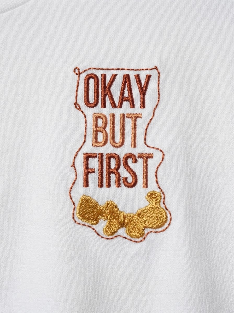 Okay But First Coffee Tee — Embroidered