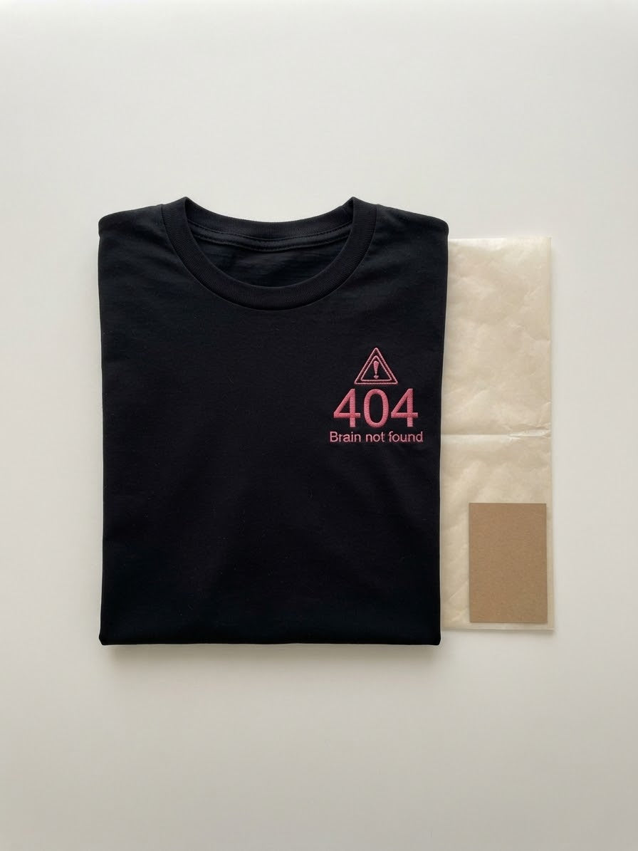 404 Brain Not Found Tee — Embroidered