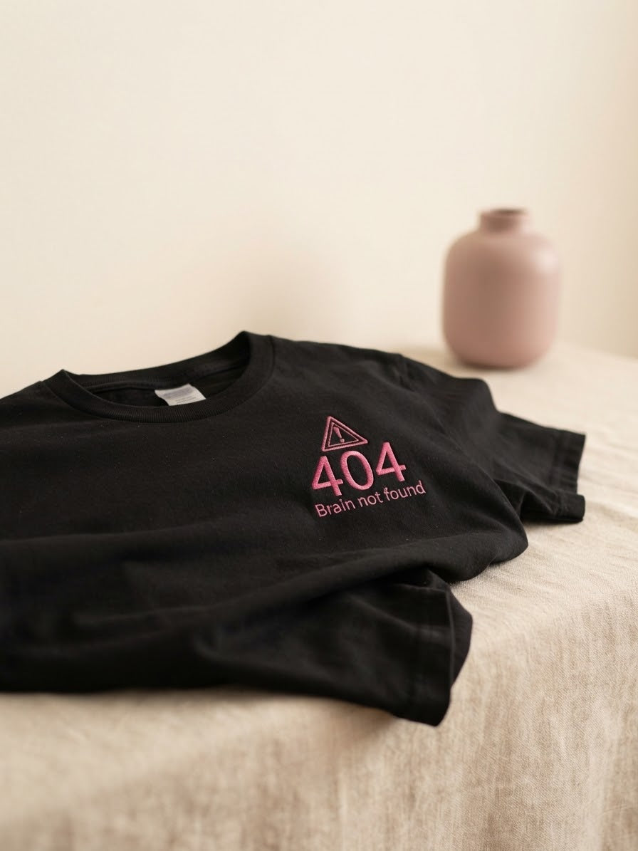 404 Brain Not Found Tee — Embroidered